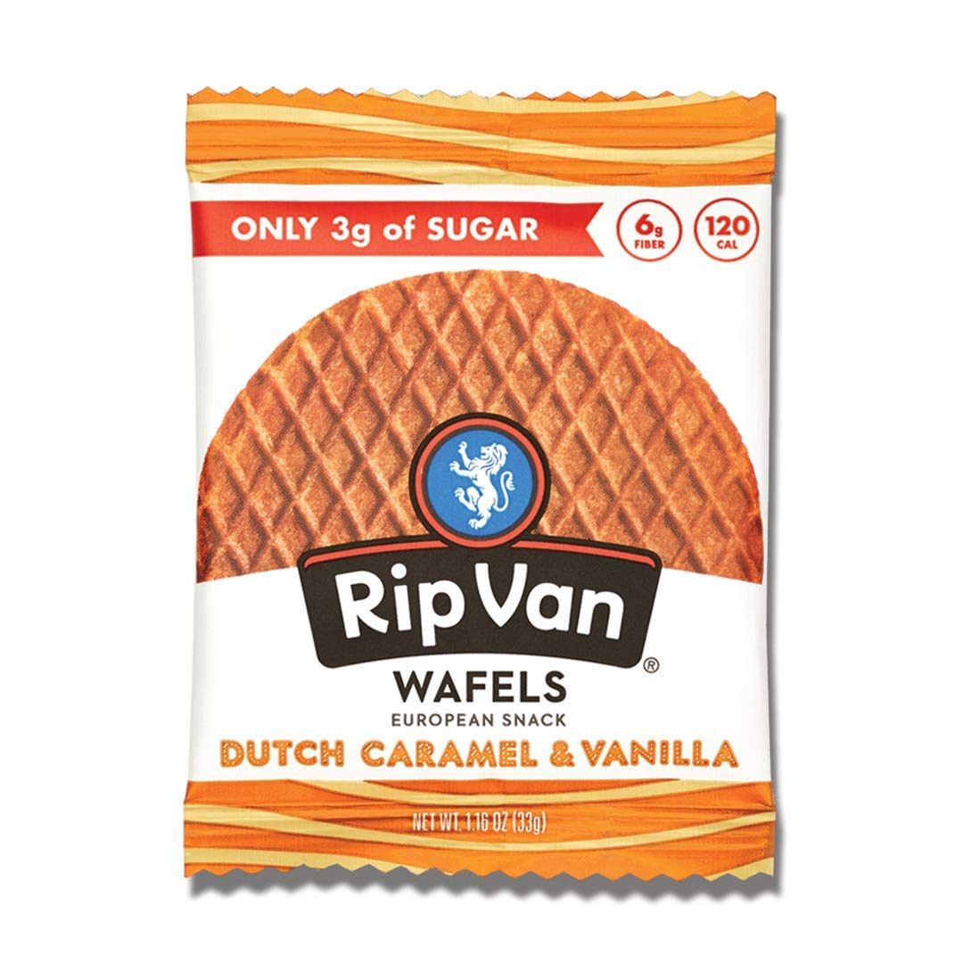 Rip Van Wafels Dutch Caramel & Vanilla Stroopwafels, Healthy Snacks, Non-Gmo, Low Calorie, Low Sugar (3G), Office Snacks, Keto Friendly, 12 Count