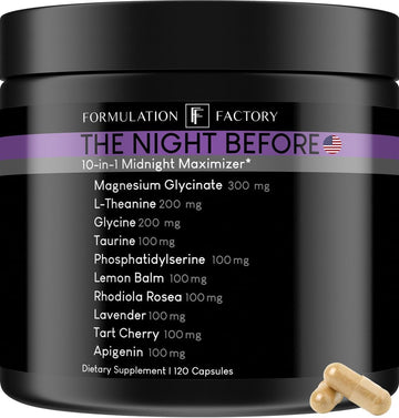 The Night Before 10-In-1 Midnight Maximizer, Sleep Aid, Stress Relief, Cognition, Relaxation, Recovery, Magnesium Glycinate, L-Theanine, Glycine, Taurine, Lemon Balm, Rhodiola, Lavender (2 Months)