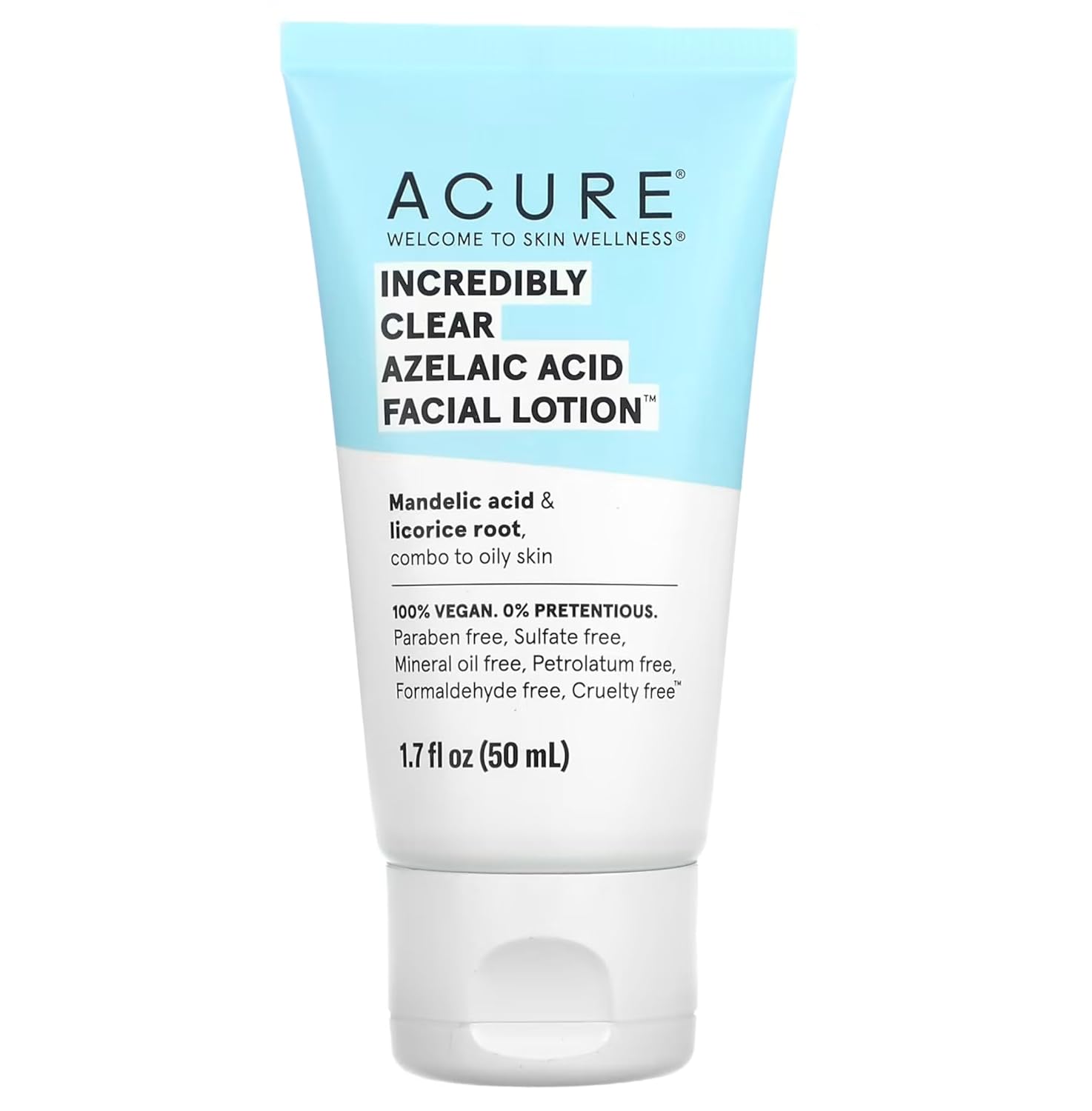 Acure Incredibly Clear Azelaic Acid Facial Lotion - Gentle Exfoliation For Skin Balance, Even Tone & Glowing - Mandelic Acid, Licorice Root Infused, 100% Vegan - Combo To Dry Or Oily Skin - 1.7 Fl Oz