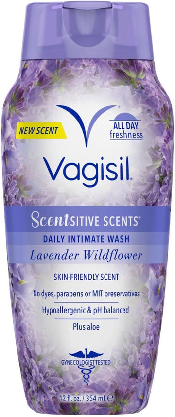 Vagisil Feminine Wash for Intimate Area Hygiene, Scentsitive Scents, pH Balanced and Gynecologist Tested, Lavender Wildflower, 12 oz (Pack of 1), Packaging May Vary