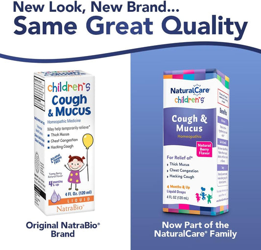 NatraBio Childrens Cough & Mucus | Homeopathic Relief of Mucus, Congestion and Cough | Ages 4+ Months | 4oz, 47 Serv