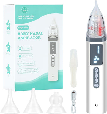 Baby Nasal Aspirator, Baby Nose Sucker, Soothing Music and Colorful Light?Large Flow?Easy to Clean?3 Food Grade Silicone Tips?Adjustable 3 Levels Suction