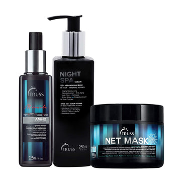 Truss Professional Amino Miracle Heat Protectant Hair Spray Bundle With Net Mask And Night Spa Serum