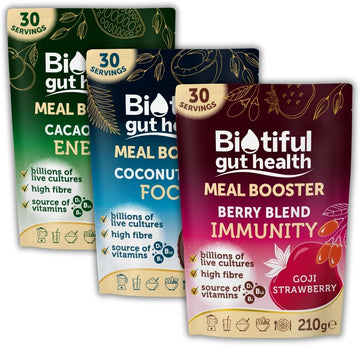 Biotiful 7-In-1 Gut Health Powder – High In Prebiotics & Probiotics For Digestive Health – Source Of Protein & Vitamins (B5, B12, D3) – Affordable Everyday Price – Immunity, Focus, Energy, 90 Servings