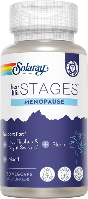 Solaray Menopause Her Life Stages - Menopause Supplements For Women - Supports Mood, Sleep, Hot Flashes, Night Sweats - Vegan, Gluten Free - 60-Day Guarantee - 30 Servings, 60 Vegcaps