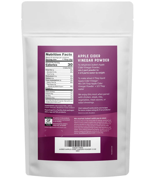 Judee'S Apple Cider Vinegar Powder 12 Oz - Gluten-Free And Nut-Free - Keto-Friendly And Great For Baking And Cooking - Add To Marinades, Glazes, Dry Rubs, And More