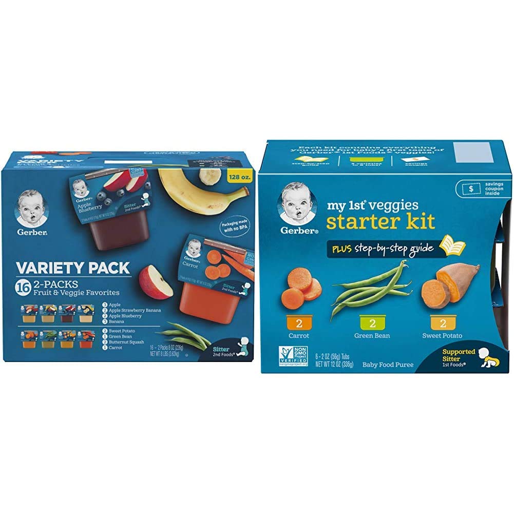 Gerber Purees Veggie, Fruit & My 1St Veggies Variety Bundle (16 Count)