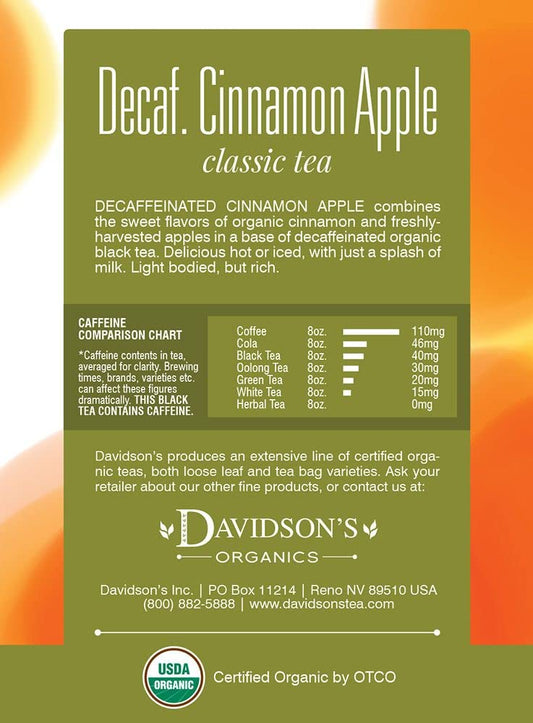 Davidson'S Organics, Decaffeinated Cinnamon Apple, 8-Count Tea Bags, Pack Of 12