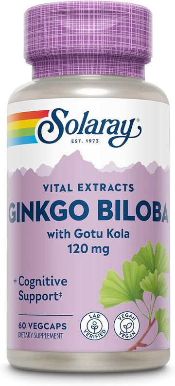 Solaray Ginkgo Biloba Extract With Gotu Kola - Ginko Biloba Capsules For Brain Health Support - Vegan, Lab Verified, 60-Day Guarantee - 60 Servings, 60 Vegcaps