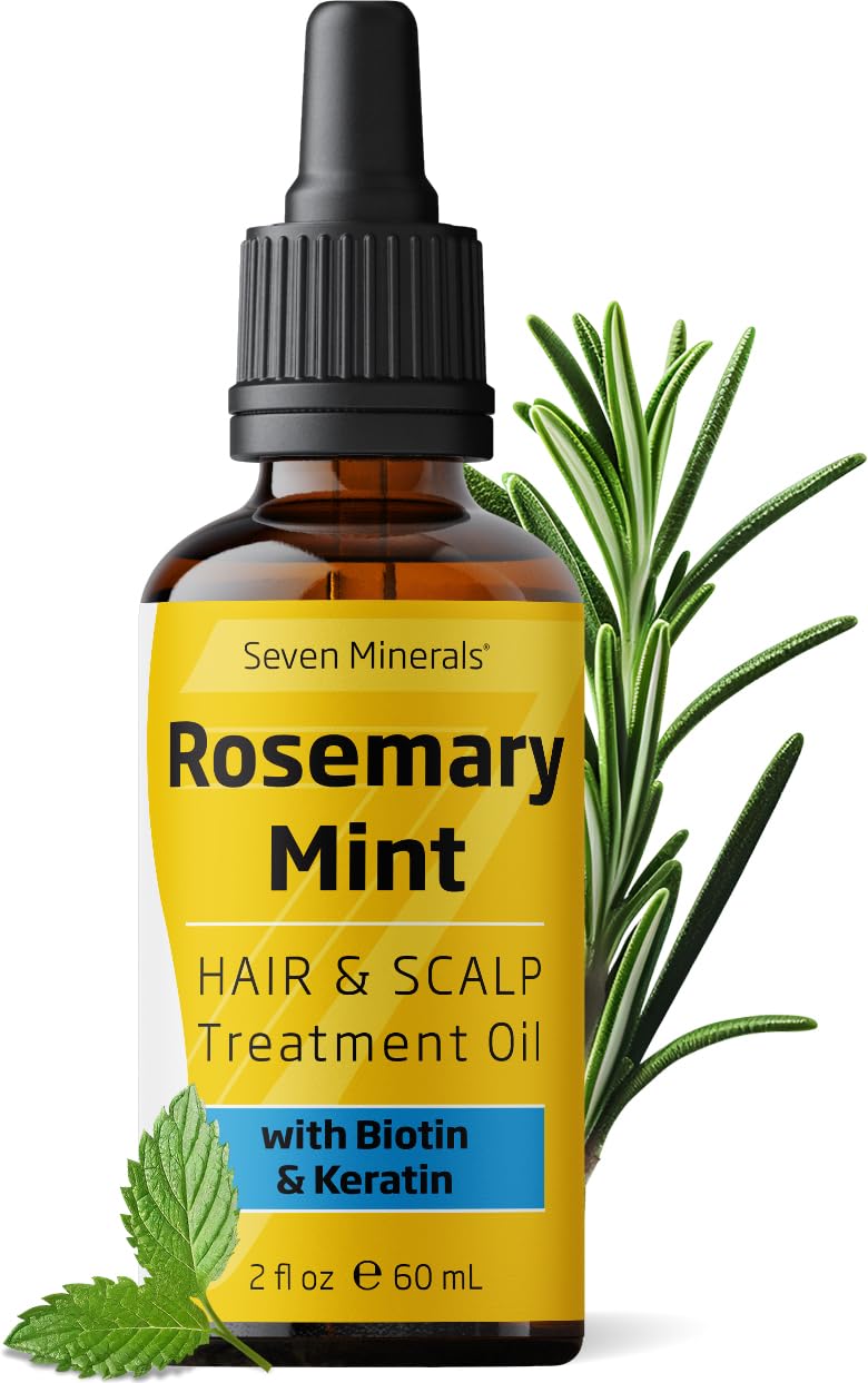 Seven Minerals Rosemary Oil For Hair Growth, Infused With Biotin, Keratin, Mint, And Natural Strengthening Oils For Men & Women, 2 Fl Oz