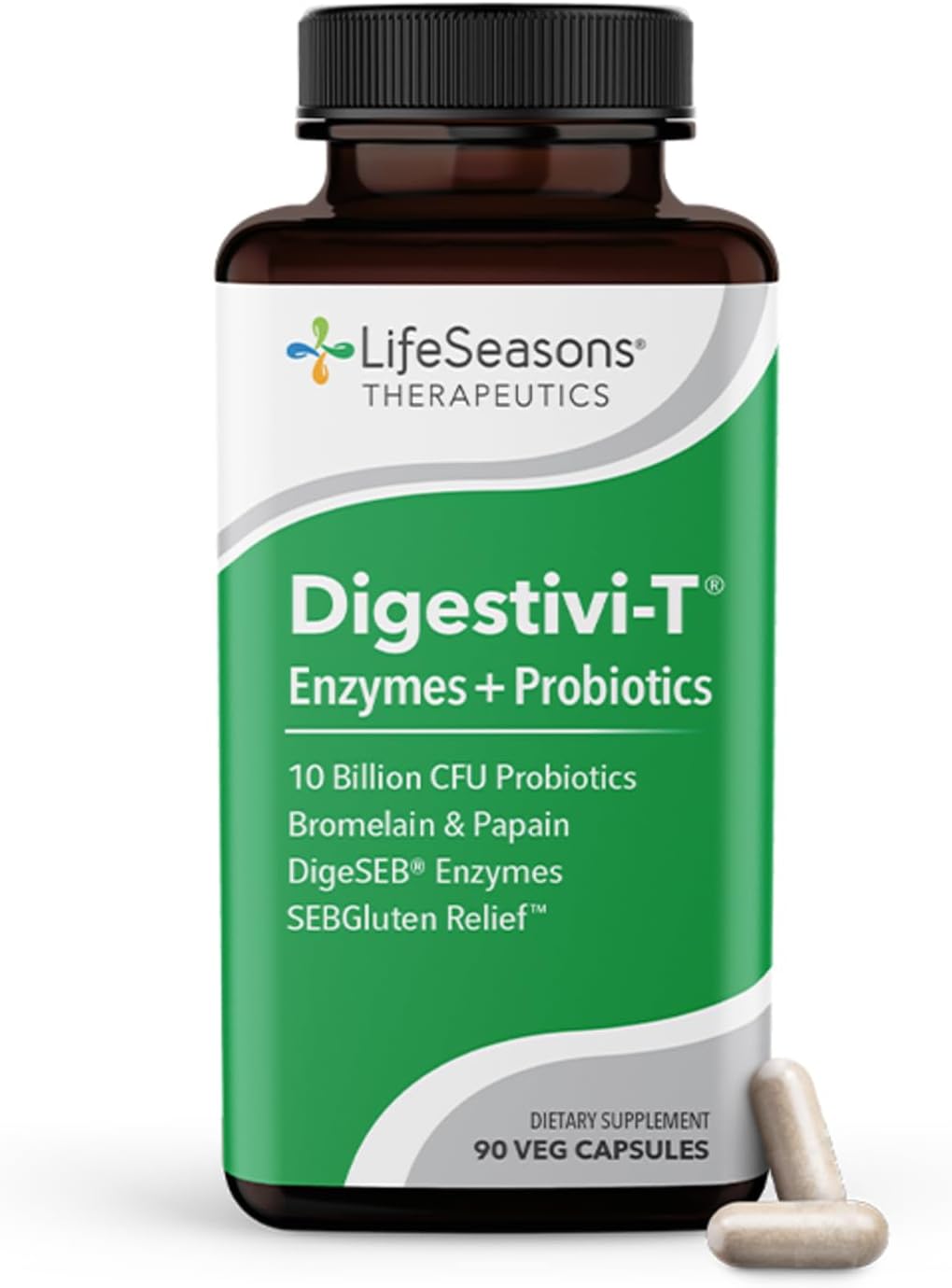 Lifeseasons Digestivi-T - Digestive Enzymes & Probiotic Supplement - Supports Gut Microbiome & Healthy Immune Function - Relieves Bloating & Digestion Discomfort - 90 Capsules