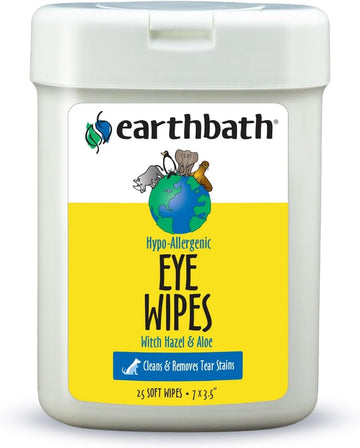 earthbath, Hypo-Allergenic Dog Eye Wipes - Fragrance Free Tear Stain Remover for Dogs, Made in USA, 100% Cruelty Free Eye Wipes for Dogs, All Natural Pet Eye Wipes, Cat & Dog Wipes - 25 Count (1 Pack)
