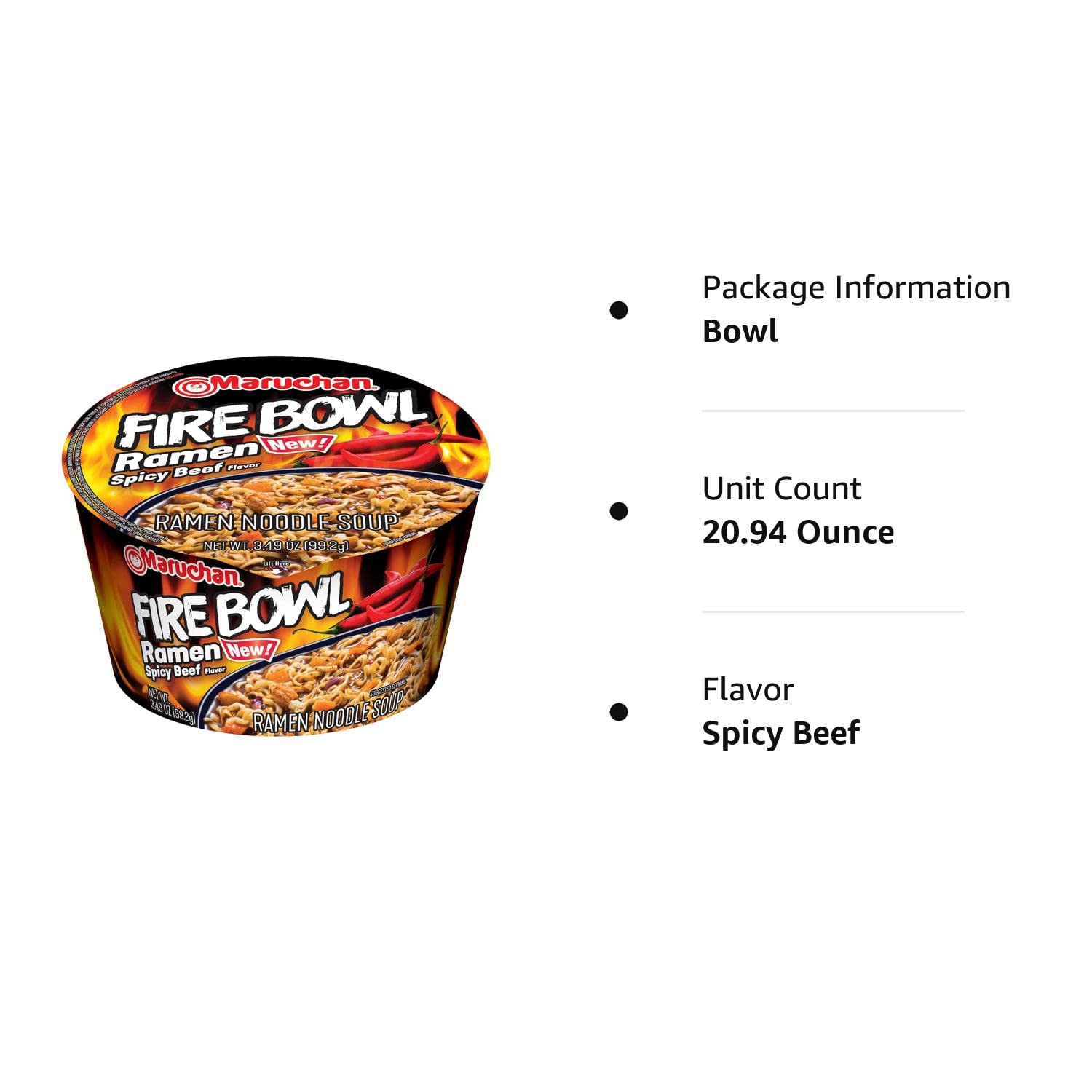 Maruchan Bowl Fire Spicy Beef Flavor, 3.49 Ounce (Pack of 6) : Everything Else