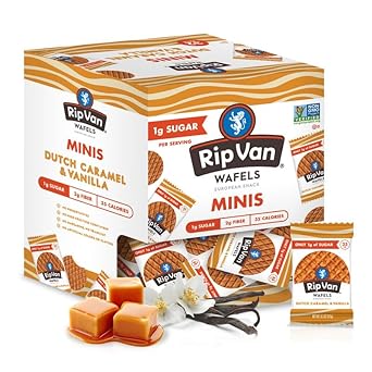 Rip Van Wafels Dutch Caramel Mini Stroopwafels, Low Carb Snacks, Non Gmo Snack, Keto Friendly, Office Snacks, Low Calorie Snack, Low Sugar, 32 Pack