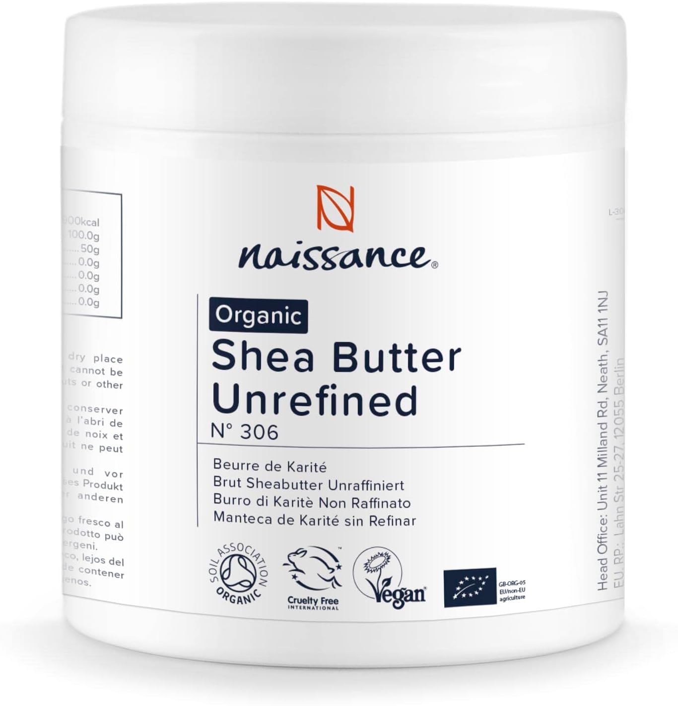 Naissance Organic Shea Butter (no. 306) 500g - Pure, Natural, Certified Organic, Unrefined, Hand Kneaded, Vegan & Fragrance Free