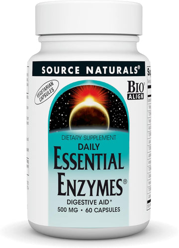 Source Naturals Essential Enzymes 500Mg Bio-Aligned Multiple Enzyme Supplement Herbal Defense For Digestion, Gas, Constipation & Bloating Relief - Supports Immune System* - 60 Vegetarian Capsules