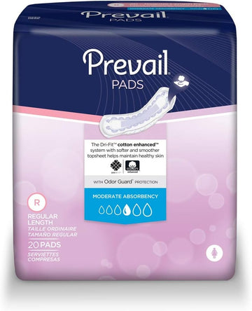 Prevail Incontinence Bladder Control Pads For Women, Moderate Absorbency, Regular Length, 180 Count (Packaging May Vary)