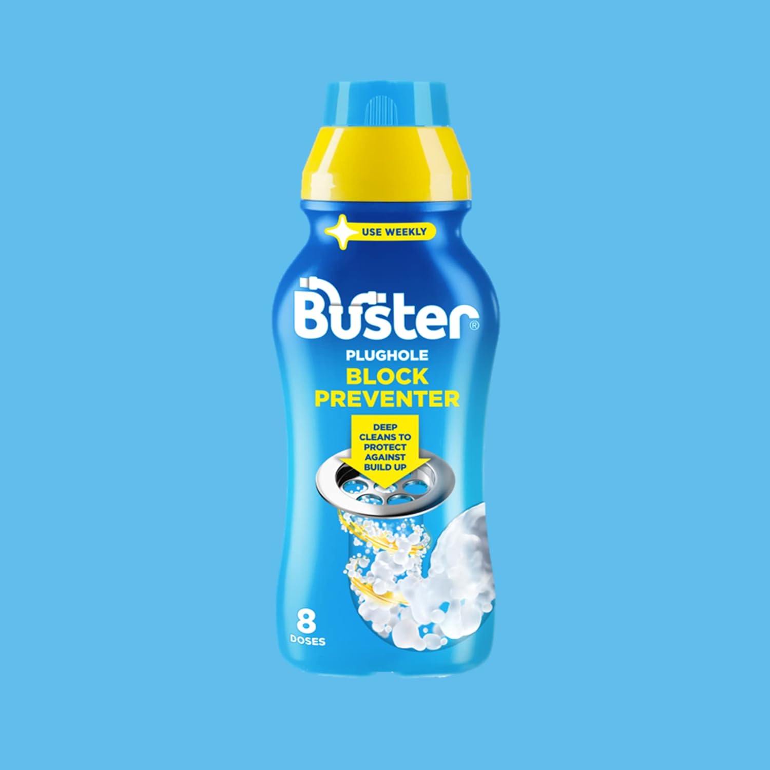Buster Plughole Block Preventer, 500ml, Prevent Blockages in Bathrooms and Kitchens and Deep Clean to Protect Against Build-Up-For Use in All Plugholes, Pipes and Overflows : Amazon.co.uk: Grocery