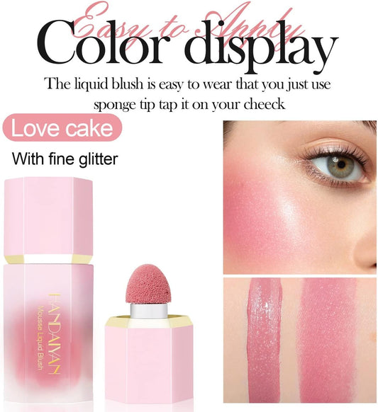 Liquid Blush Face Blusher Rouge Natural Smooth Blusher Pigment Long Lasting Creamy Soft Cheek Multi-Purpose Stick Makeup With Cushion Cosmetics Liquid Facial Blush(Love Cake)