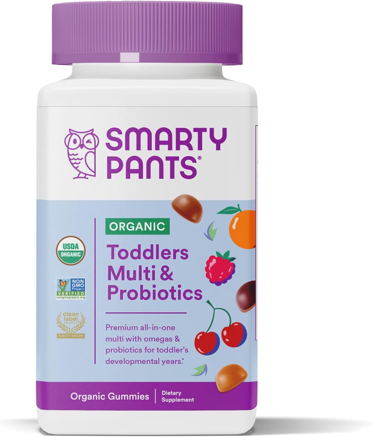 SmartyPants Organic Toddler Multivitamin, Daily Gummy Vitamins: Probiotics, Vitamin C, D3, Zinc, & B12 for Immune Support, Energy & Digestive Health, Fruit avor, 60 Gummies, 30 Day Supply