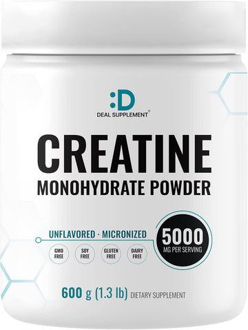 Creatine Monohydrate Powder 600 Grams (1.32Lb), Unflavored | Pure | Micronized Creatine Powder, 5000Mg(5G) Per Serving, 4 Month Supply, Vegan | Keto, Non-Gmo, No Filler, No Additives - 120 Servings