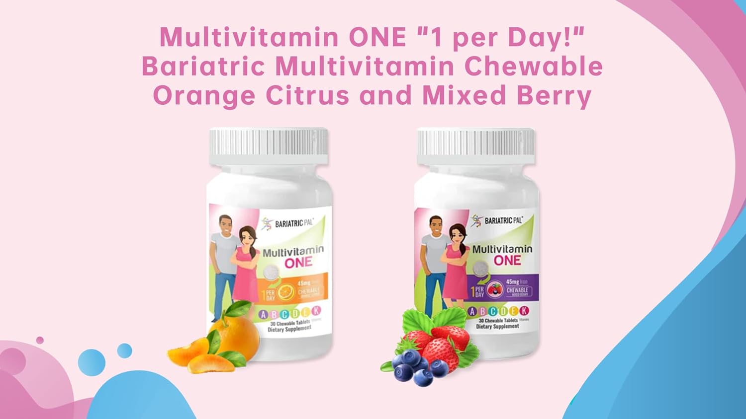 BariatricPal Multivitamin ONE 1 per Day! Bariatric Multivitamin Chewable with 45mg Iron - Orange Citrus (30 Count) : Health & Household