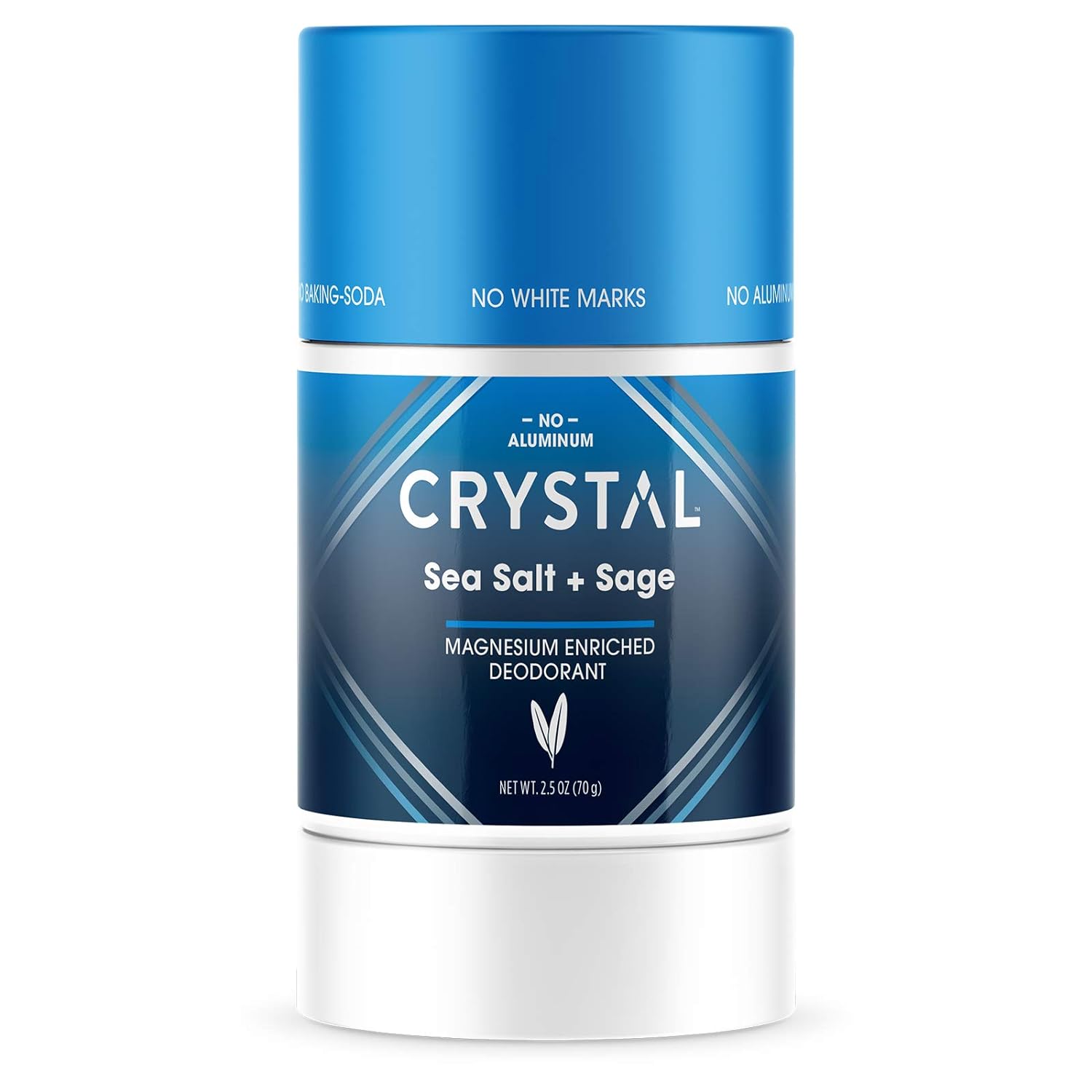 Crystal Magnesium Solid Stick Natural Deodorant, Non-Irritating Aluminum Free Deodorant for Men or Women, Safely and Effectively Fights Odor, Baking Soda Free, Sea Salt + Sage, 2.5 oz