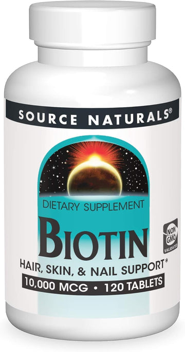 Source Naturals Biotin, Hair, Skin, and Nail Support*, 10,000 mcg - NON-GMO - 120 Tablets