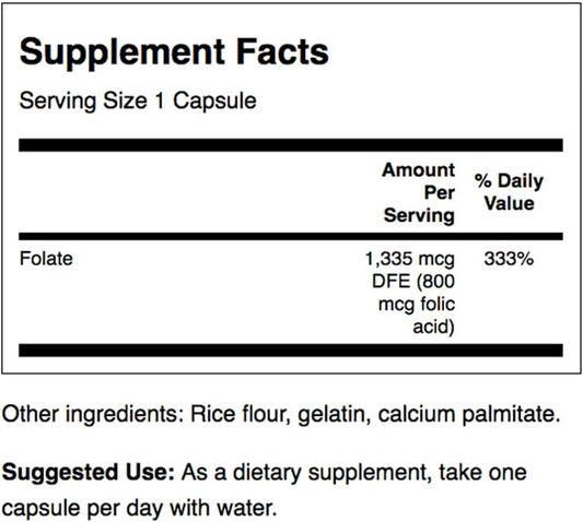 Swanson Folic Acid 800 mcg (1Vitamin 335 mcg Dfe Folate) 250 Capsules