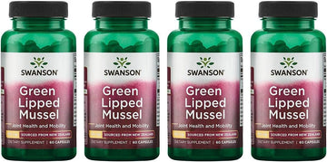Swanson Green Lipped Mussel (Freeze-Dried) - New Zealand Joint Health & Mobility Supplement - Natural Formula May Support Heart Health & Digestive Function - (60 Capsules, 500mg Each) 4 Pack