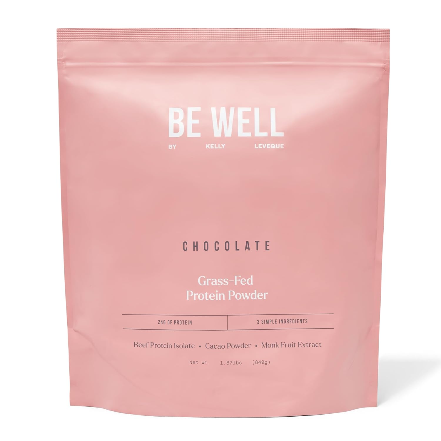 Be Well By Kelly Chocolate Grass-Fed Beef Protein Powder, 24G Of Protein & 1G Net Carbs (3 Ingredients, 30 Servings) 9 Amino Acids + 3 Bcaas No Soy, No Dairy, Stevia-Free, No Sugar Added 1.87Lb 849G