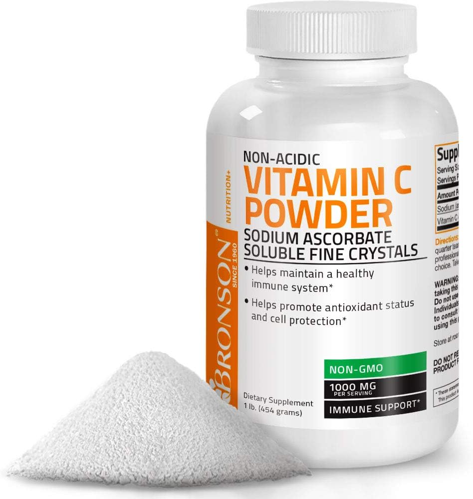 Non Acidic Vitamin C Powder Sodium Ascorbate Non GMO Soluble Fine Crystals - Healthy Immune System, Antioxidant and Cell Protection - 1 Pound (16 Oz, 454 Grams)