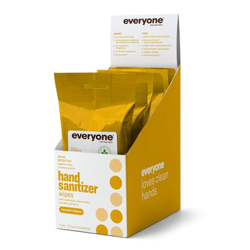 Everyone Hand Sanitizer Wipes, 15 Wipes (Pack Of 6), Coconut And Lemon, Plant Derived Alcohol With Pure Essential Oils