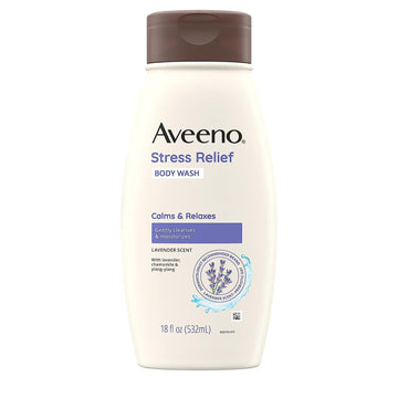 Aveeno Stress Relief Body Wash With Soothing Oat & Lavender Scent For Sensitive Skin, Moisturizing Shower Wash Gently Cleanses & Helps You Feel Calm & Relaxed, Sulfate-Free, 18 Fl. Oz