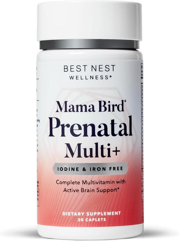 Best Nest Wellness Mama Bird Prenatal Vitamin Iron Free, No Iron Or Iodine, Methylfolate (Folic Acid For Pregnant Women), Natural Organic Herbal Blend, Vegan, Once Daily (30 Count)