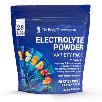 Dr. Berg's Electrolytes Powder Packets - Travel Size Electrolyte Packets Drink Mix - Boost Energy & Keto-Friendly - Hydration Powder Packets No Sugar & No Maltodextrin - 7 avors 28 Stick Pack