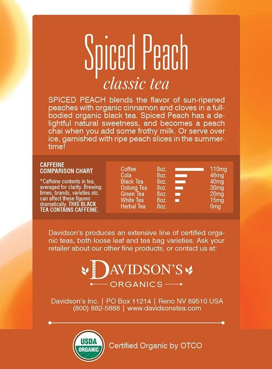 Davidson'S Organics, Spiced Peach, 8-Count Tea Bags, Pack Of 12