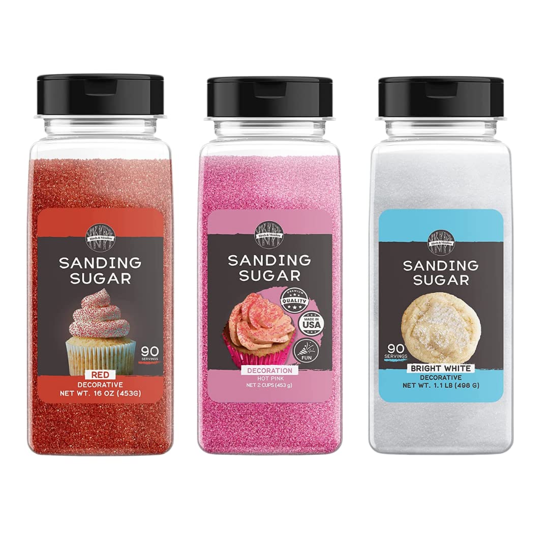Birch & Meadow Red, Pink, and White Sanding Sugar Bundle, (1 lb) Valentine's Day Sprinkles, Fun & Colorful