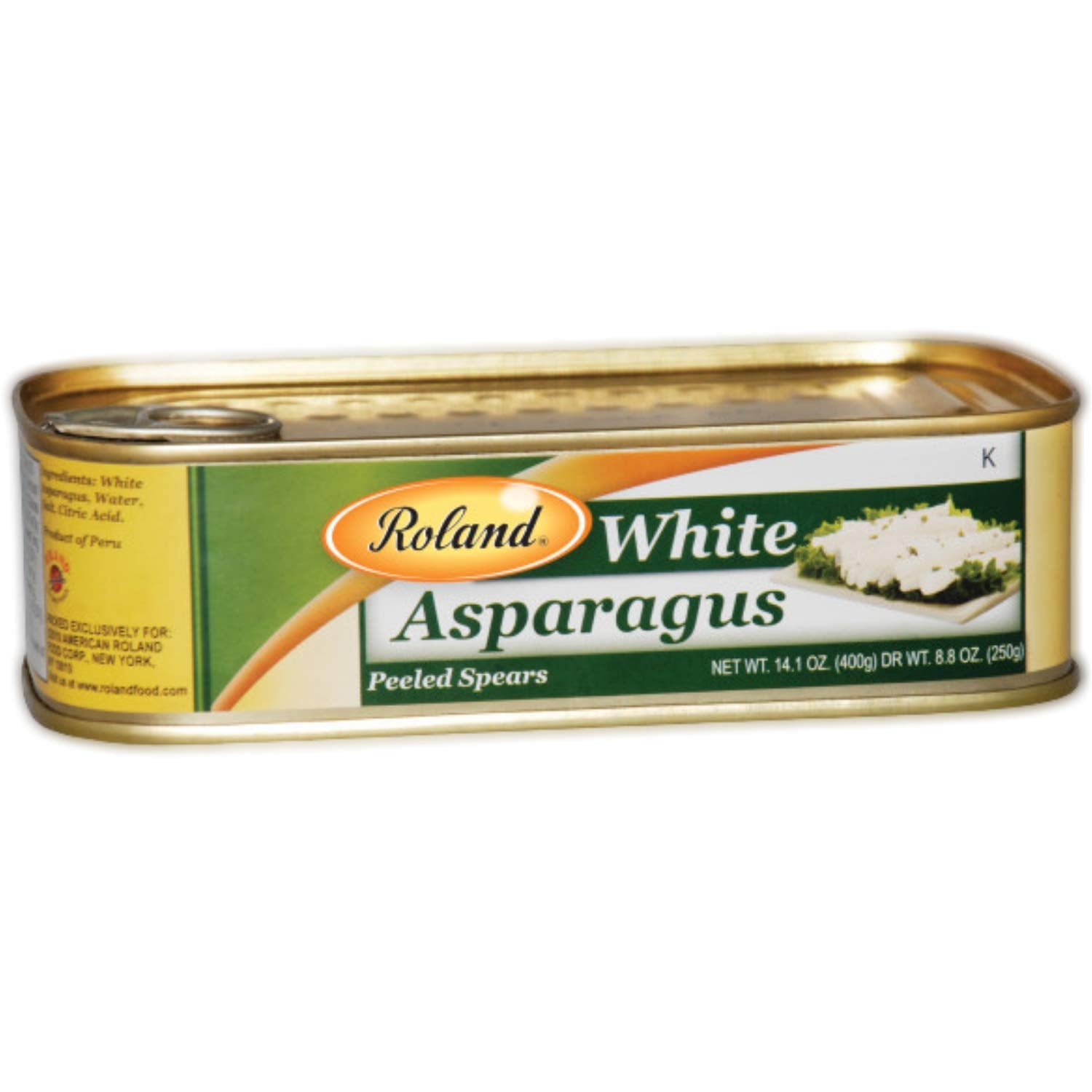 Roland Foods Canned White Asparagus Spears In Brine, 14.1 Ounce Tin, Pack Of 6