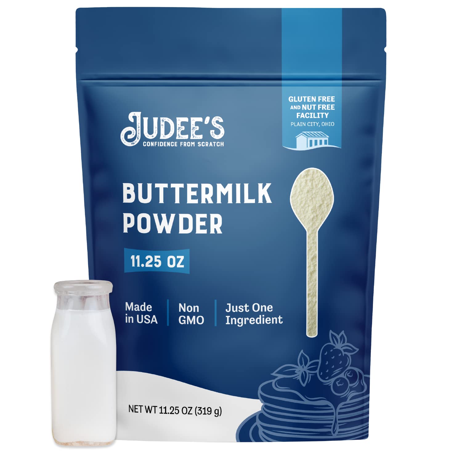 Judee’s Buttermilk Powder - 11.25 oz - Delicious and 100% Gluten-Free - Great for Homemade Pancakes, Fried Chicken, and Cornbread - Baking and Cooking Mix