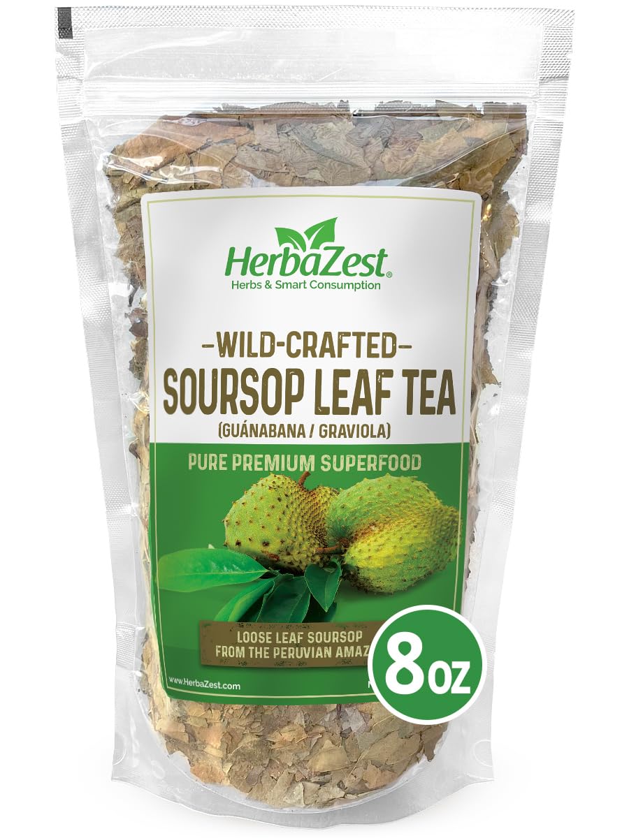 HerbaZest Soursop Leaf Tea (Hoja de Guanabana/Graviola) - 8oz (225g) - Premium Wild-Crafted & 100% Pure Loose Leaves