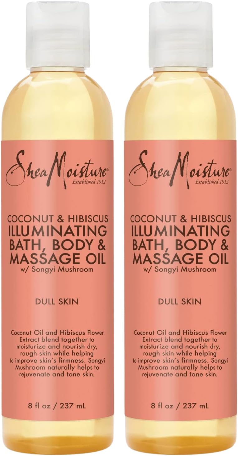 SheaMoisture Body Oil with Coconut & Hibiscus for Bath and Shower, Coconut Massage Oil & Coconut Body Oil, Shea Moisture Body Oil with Hibiscus Flower Extracts (2 Pack, 8 Oz Ea)