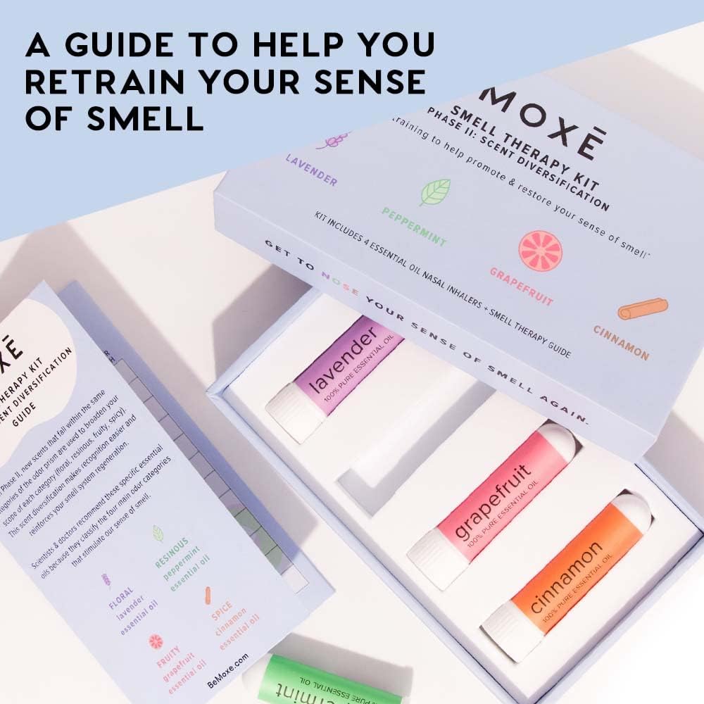 MOX? Smell Training Kit, Made in USA, Scent Diversification, 4 Essential Oil Fragrances, Olfactory Regeneration, Smell Expansion, Natural Therapy for Smell Loss, Includes Guidebook & Log (Phase 2) : Health & Household