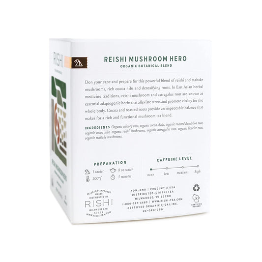 Rishi Reishi Mushroom Hero Tea, Organic, Sachet Tea Bags, 15 Count (2 Pack)