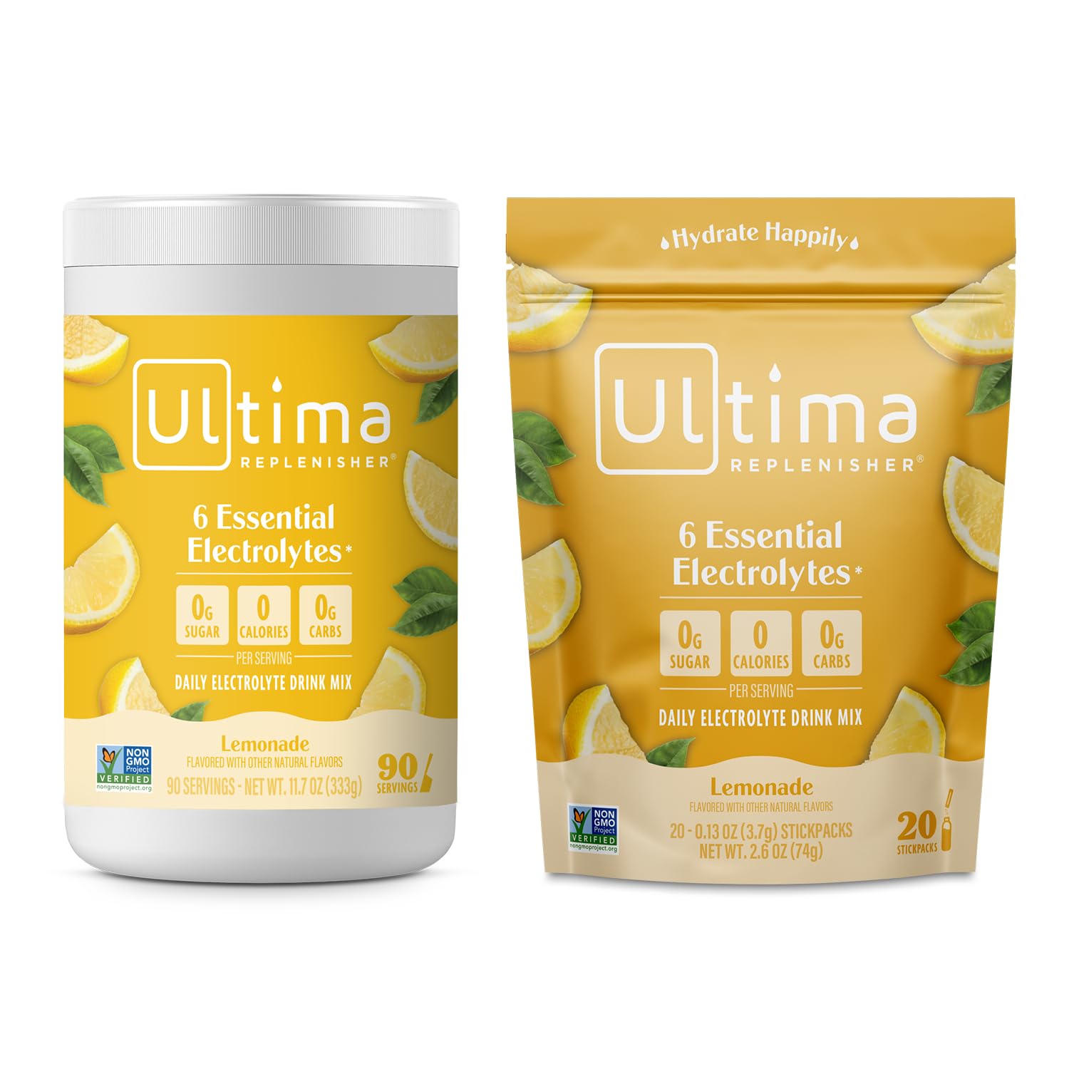 Ultima Replenisher Electrolyte Drink Mix Bundle – Lemonade, 90 Serving Canister & 20 Stickpacks – 6 Electrolytes & Minerals – Keto Friendly, Vegan, Non-Gmo & Sugar-Free Electrolyte Powder