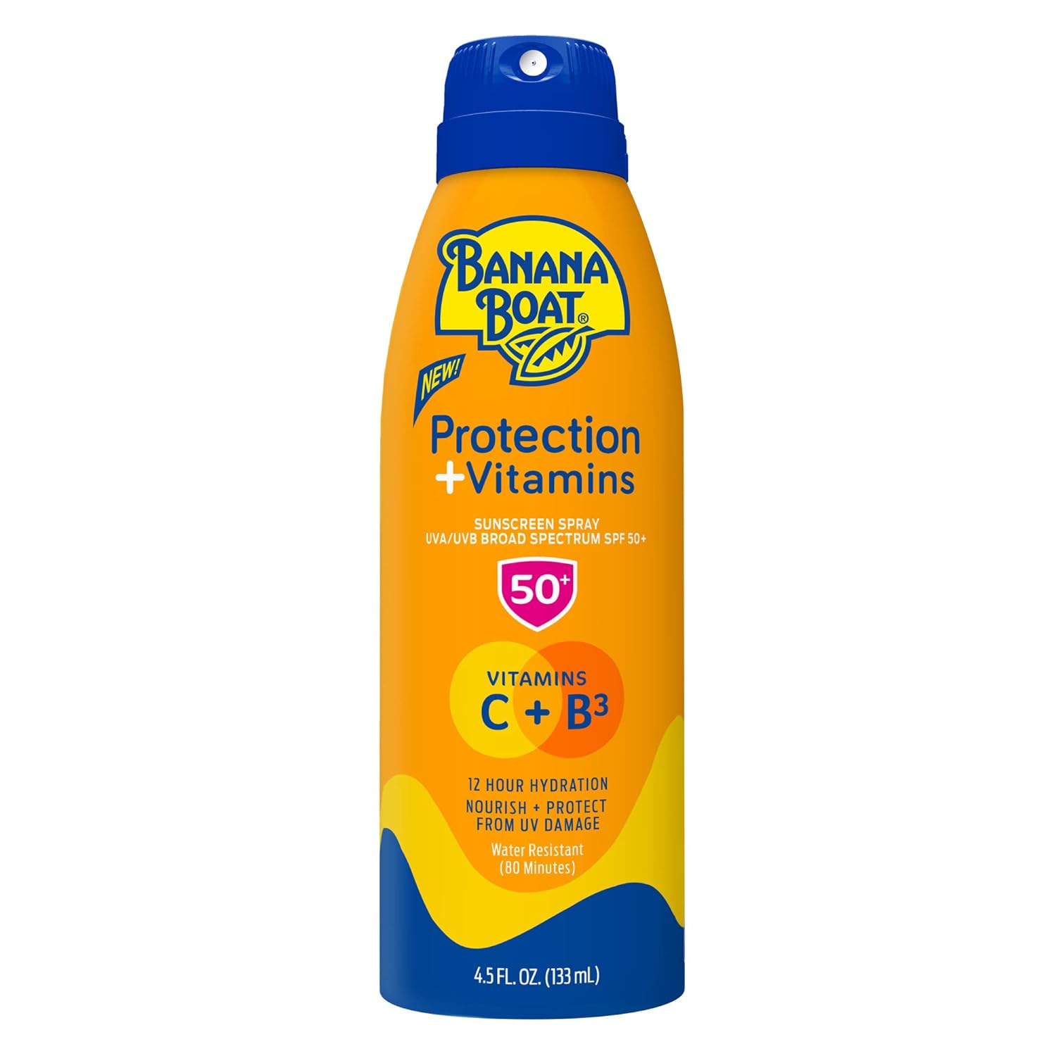 Banana Boat Protection + Vitamins Sunscreen Spray SPF 50 | Moisturizing with Vitamin C & Niacinamide Sunscreen, B3 4.5 oz