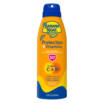 Banana Boat Protection + Vitamins Sunscreen Spray SPF 50 | Moisturizing with Vitamin C & Niacinamide Sunscreen, B3 4.5 oz