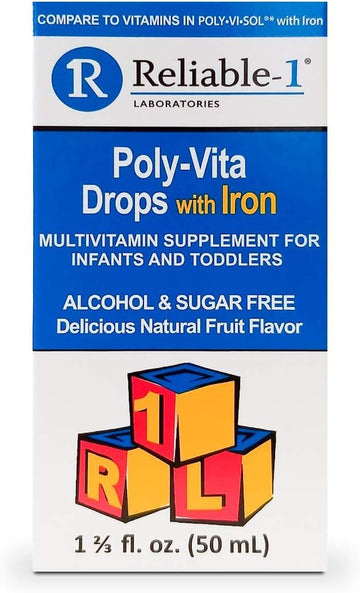 Poly-Vita Infant Toddler Multivitamins Drops + Iron Baby Iron Supplement | Toddler Essentials Multivitamin | Alcohol & Sugar Free ? Natural Fruit Flavor | 1 2/3 Fl Oz