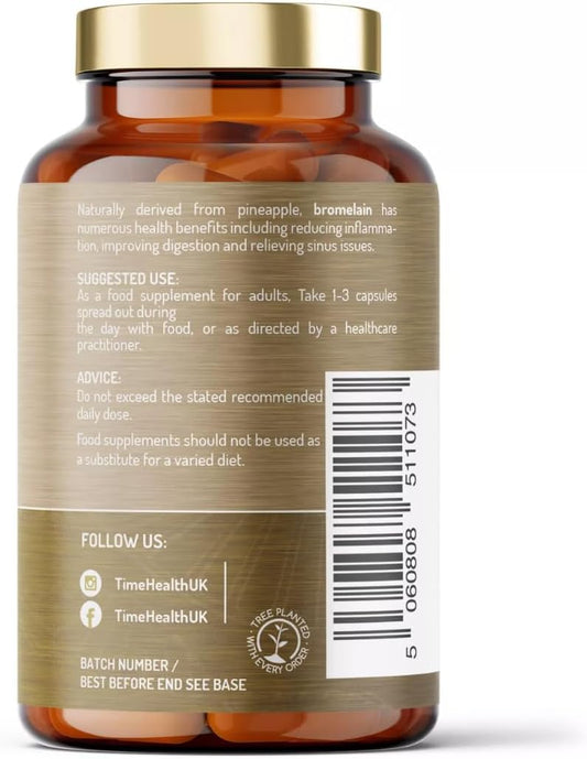 Bromelain Capsules - High Strength 3000 Gdu - Highly Dosed 500Mg Per Capsule - Naturally Derived From Pineapple - Uk Made - Zero Additives - Vegan - Pullulan (120 Count (Pack Of 1))