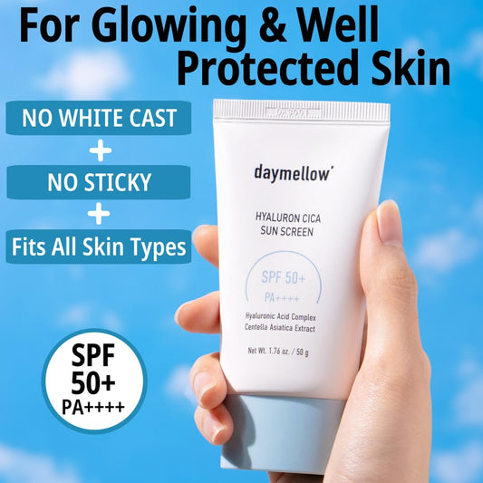 Daymellow Hyaluron Cica Sunscreen 1.76Fl.Oz/50Ml, Spf50+ Pa++++, Face Sunscreen, Centella, Niacinamide, No White Cast, For All Skin Types, Uva & Uvb Protection Facial Sunscreen Korean Skincare